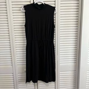 Eileen Fisher Medium Black Mock Neck Sleeveless Tank Dress Tie Waist Mini
